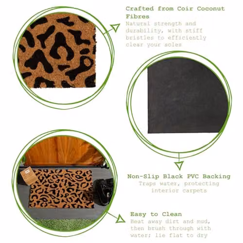 Nicola Spring Leopard Coir Door Mat, Multicolour, W: 60 cm, D: 40 cm – 3