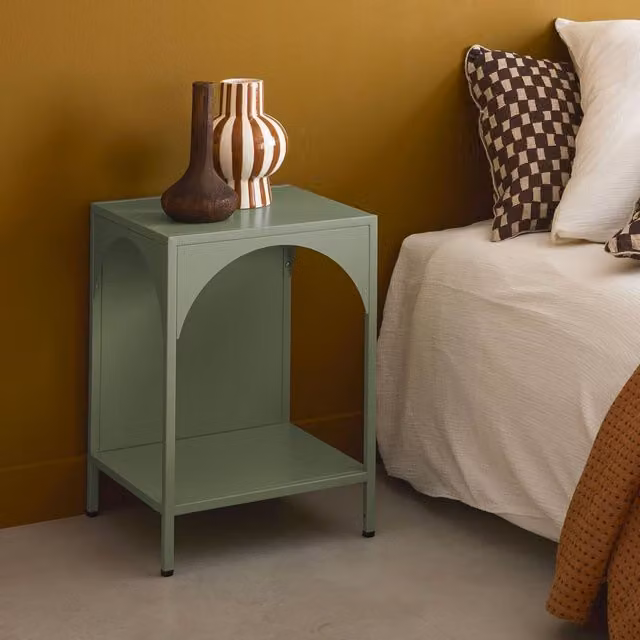 sweeek Industrial Style Metal Bedside Table in Light Green, Height Adjustable, W/D/H: 35 x 35 x 52 cm