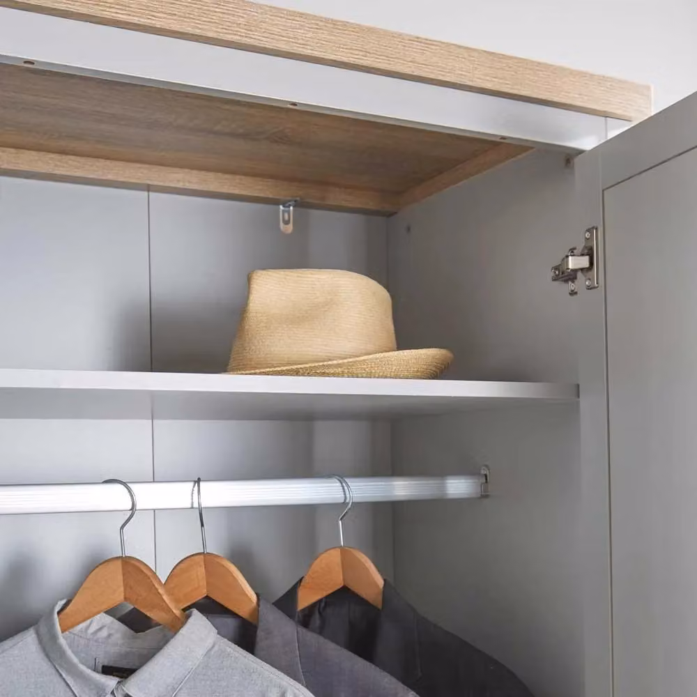 Home Source Grey Oak Two Tone 2 Door Wardrobe with Hanging Rail and Internal Shelves – 2