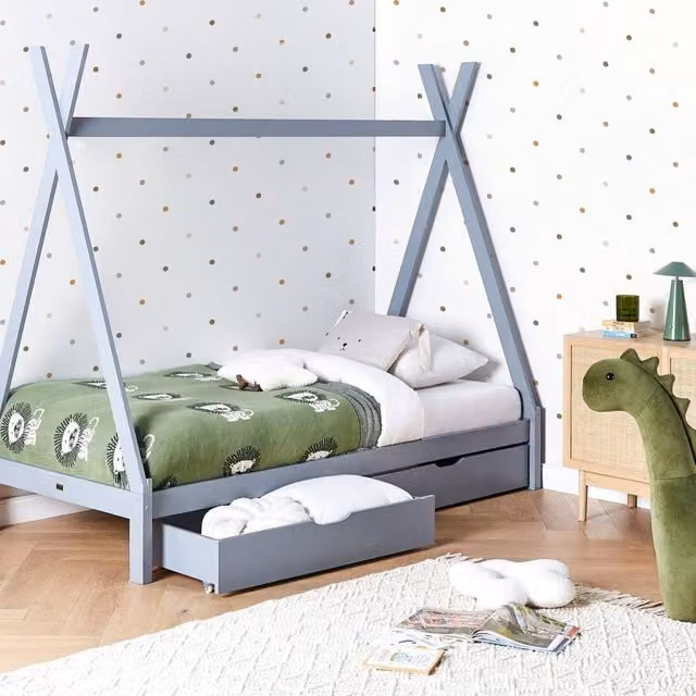 Wyld and Coco Grey Solid Wood Underbed Storage Drawers Set with Castors