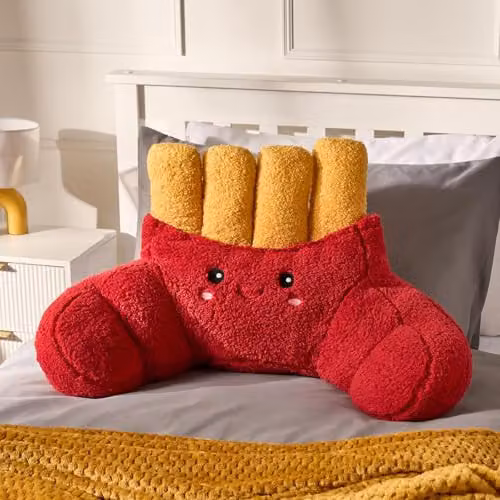 OHS French Fries Cuddle Cushion in Red, Soft Teddy Fleece Reading Pillow for Adults, W/D/H: 80 x 43 x 40 cm