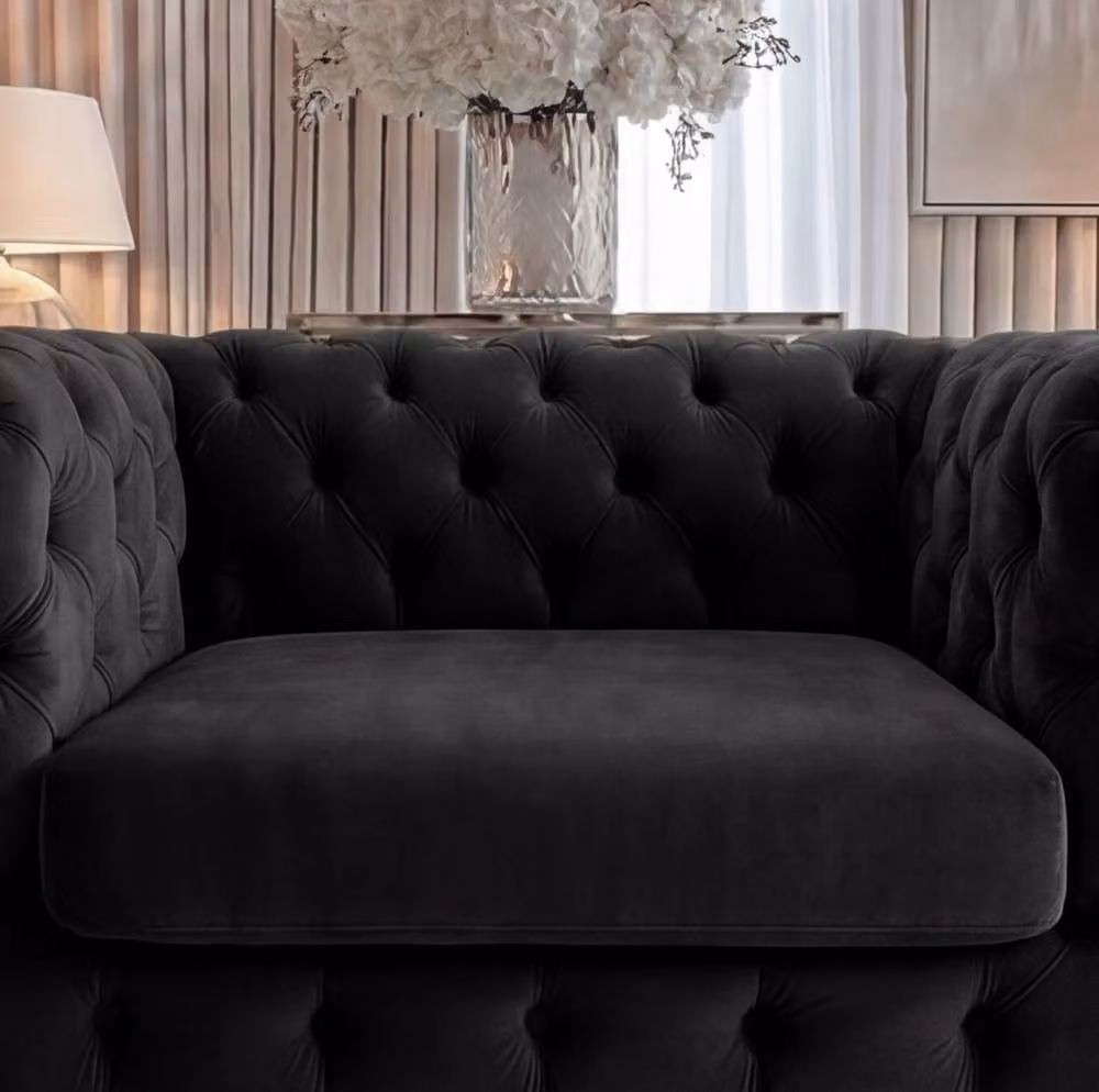 Sofaya Monaco Chesterfield Velvet Armchair in Black – 4