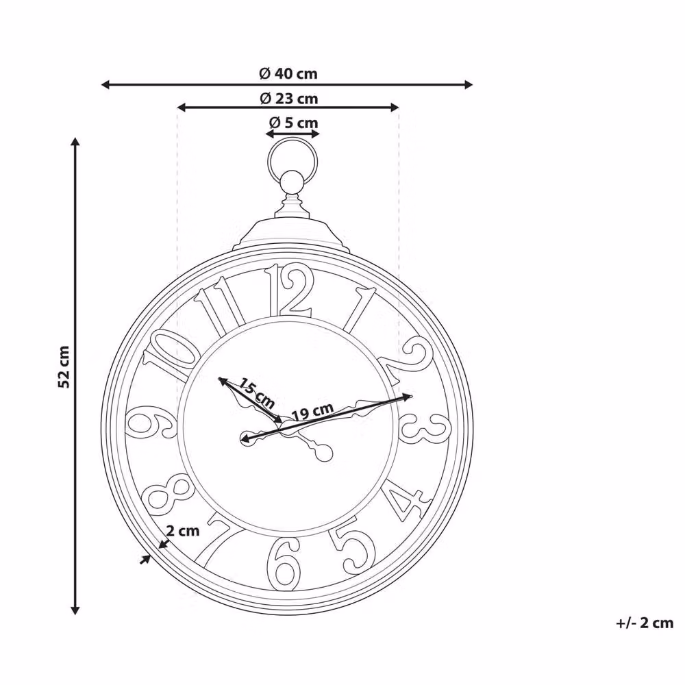 Wyld and Coco Brown Retro Round Analog Wall Clock, Diameter: 52 cm – 4