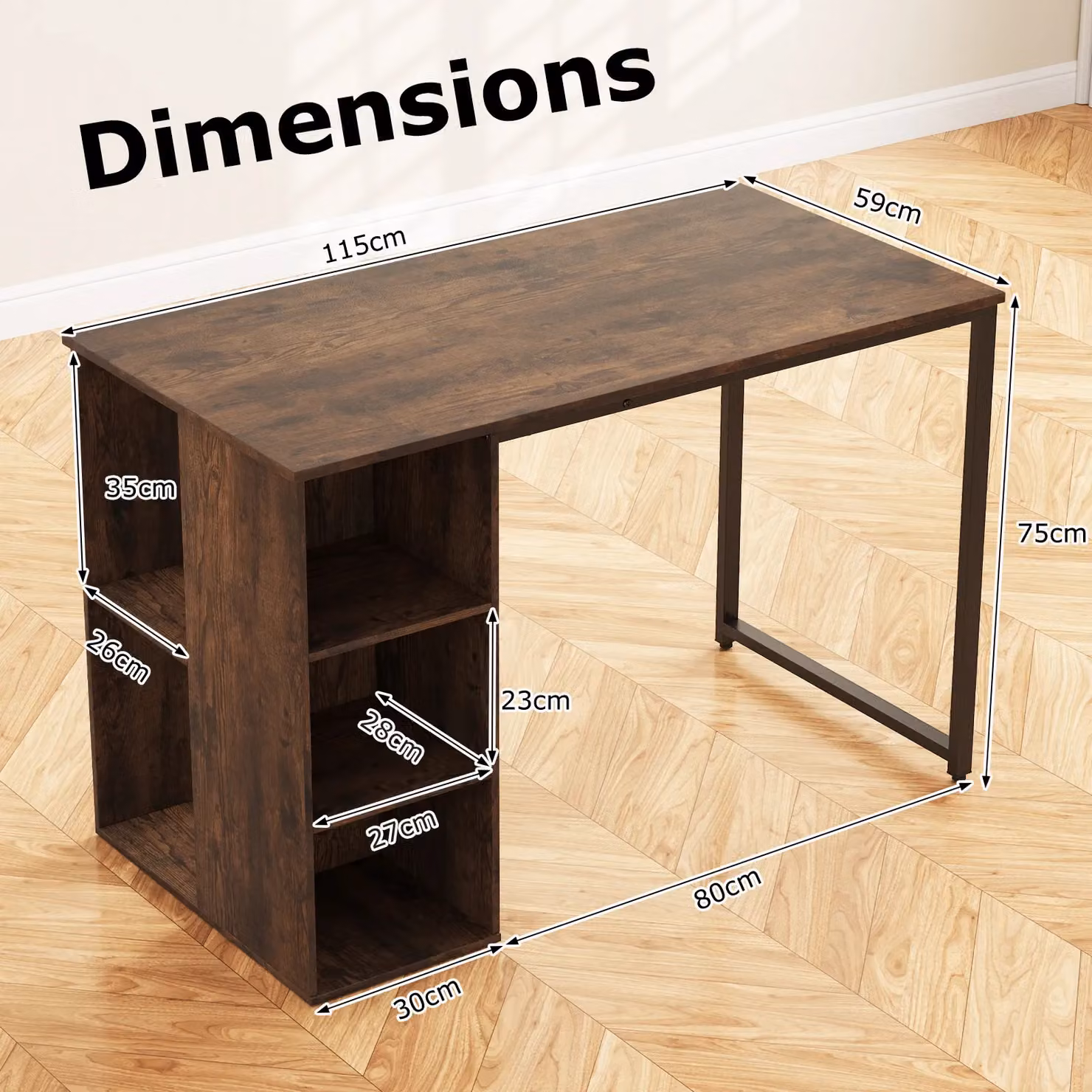 Costway Modern Home Office Computer Desk in Brown, W: 115 cm, D: 59 cm – 2