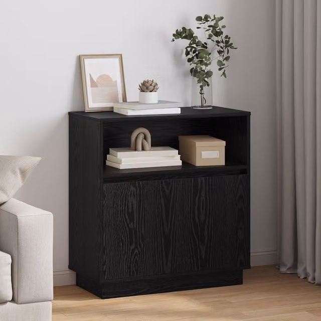 Berkfield Home Modern Black Oak Sideboard with Integrated LED Lighting, W/D/H: 75 x 34.5 x 71 cm