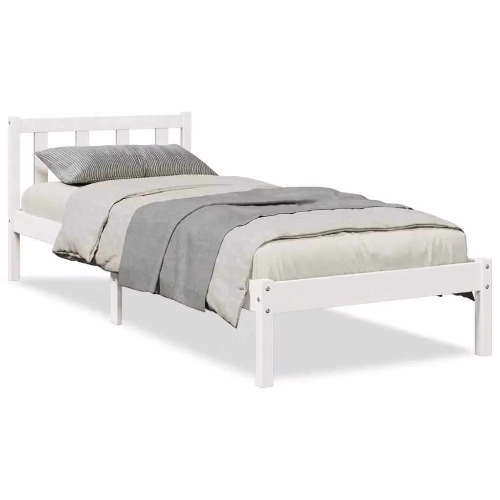 Berkfield Home Extra Long Solid Wood Pine Bed Frame in White, W: 100 cm, L: 220 cm – 2