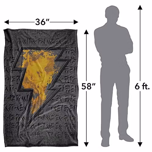 LOGOVISION Black Adam Beveled Bolt Super Soft Fleece Throw Blanket, Black and Multicolour, W/D/H: 91 x 147 cm – 4