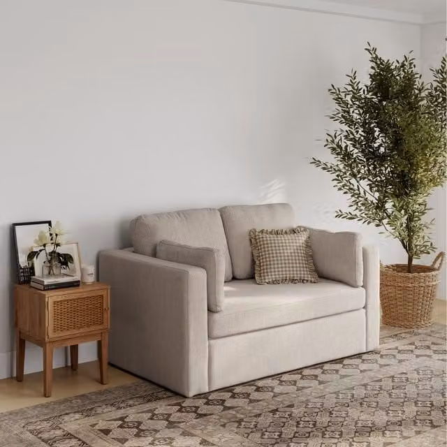 LPD Home Newport Stone 2 Seater Upholstered Fabric Sofa in Stone, Brown and Beige