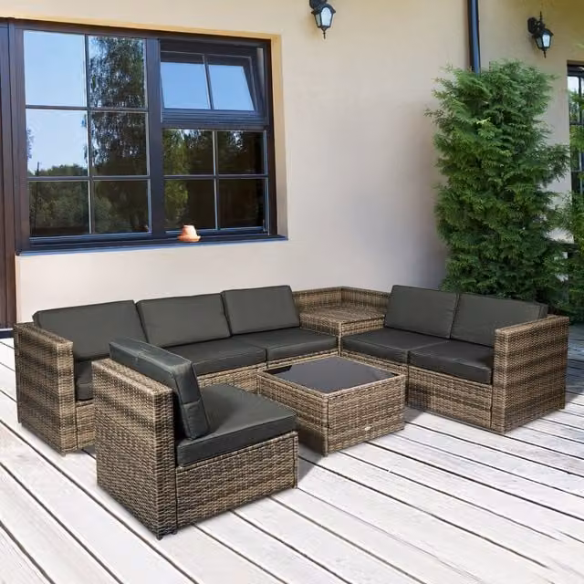 Outsunny Modern Brown Rattan Garden Furniture Set