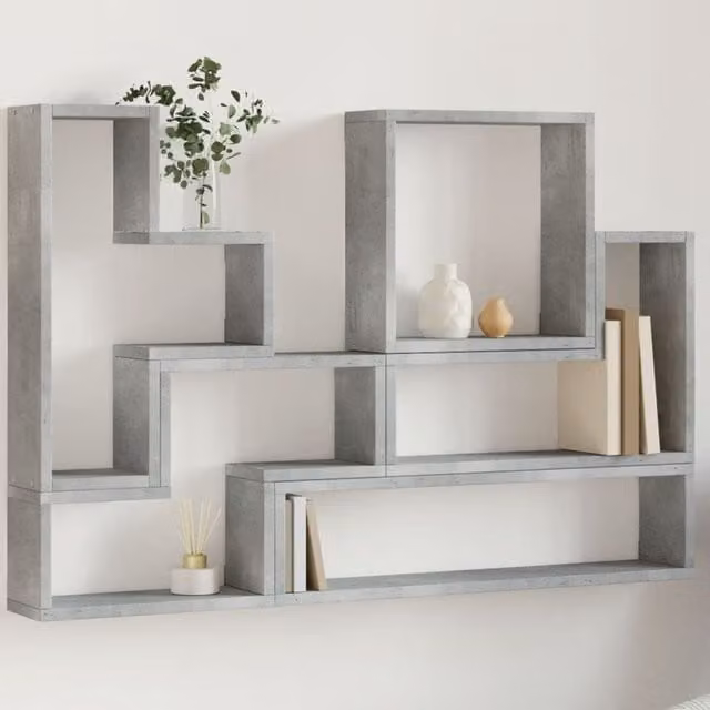 Berkfield Home Wall Mounted Cube Shelf in Grey MDF, W: 96 cm, D: 12 cm, H: 64 cm