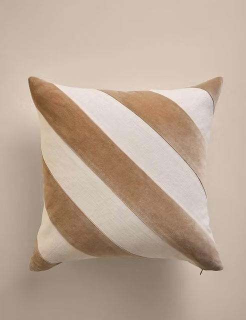 M&S Pure Cotton Velvet Striped Square Cushion in Beige