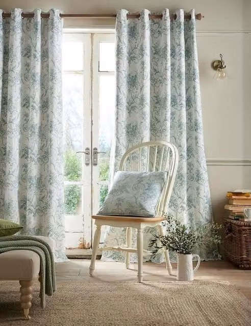Laura Ashley Tuileries Blackout Eyelet Curtains in White Floral Cotton