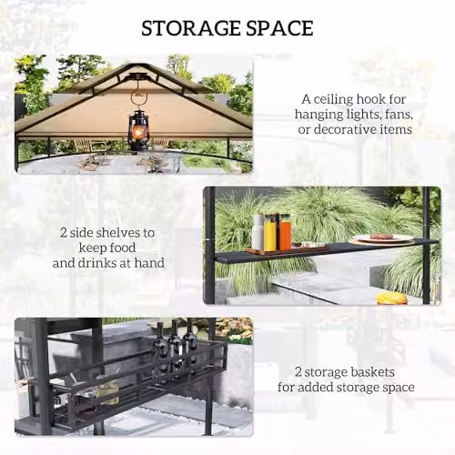 Outsunny Beige Grill Gazebo Canopy with Shelving, W: 257 cm, D: 150 cm, H: 26 cm – 4