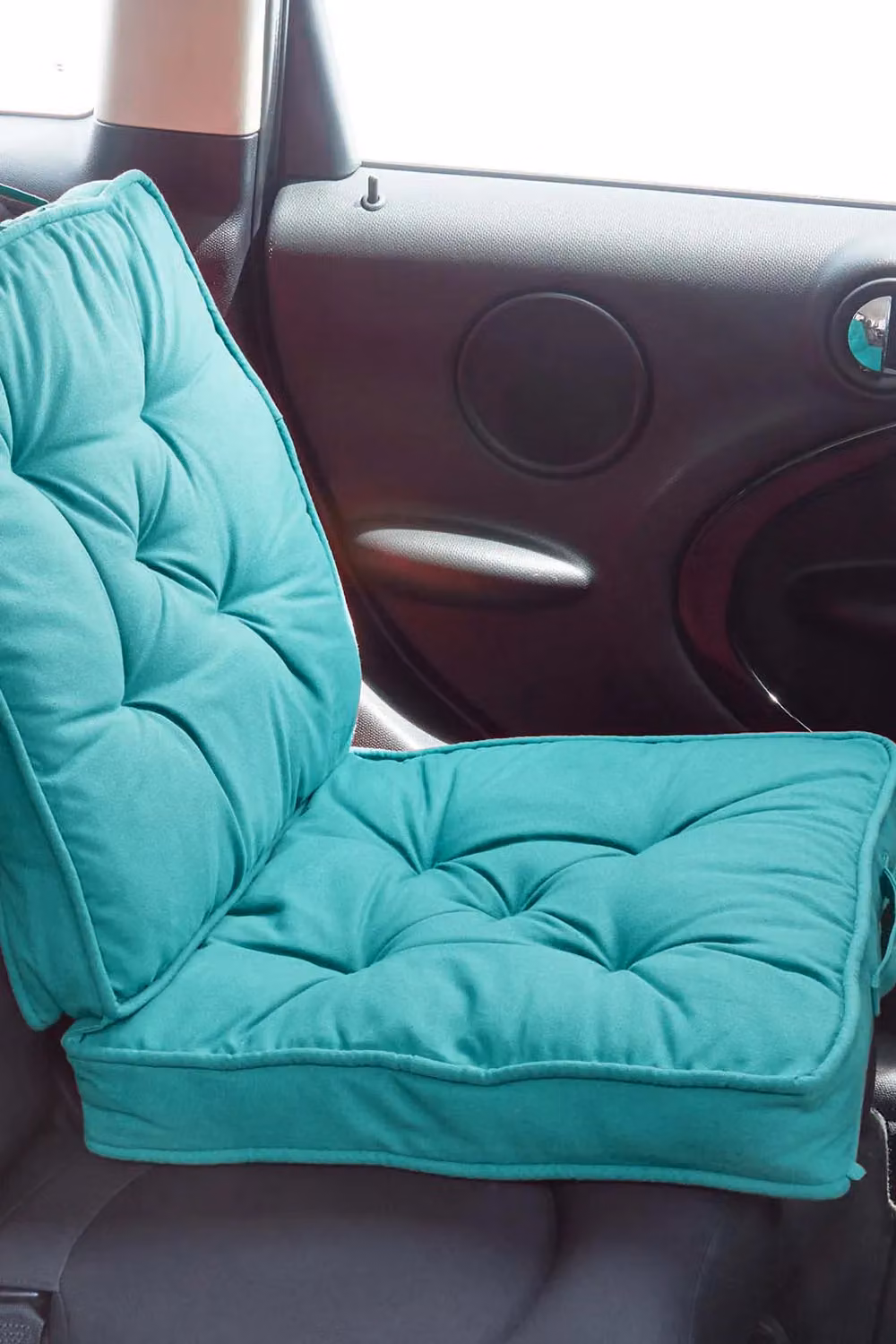 Homescapes Teal Cotton Travel Booster Cushion, Firm Square Seat Pad and Backrest, W/D/H: 50 x 50 x 50 cm – 2