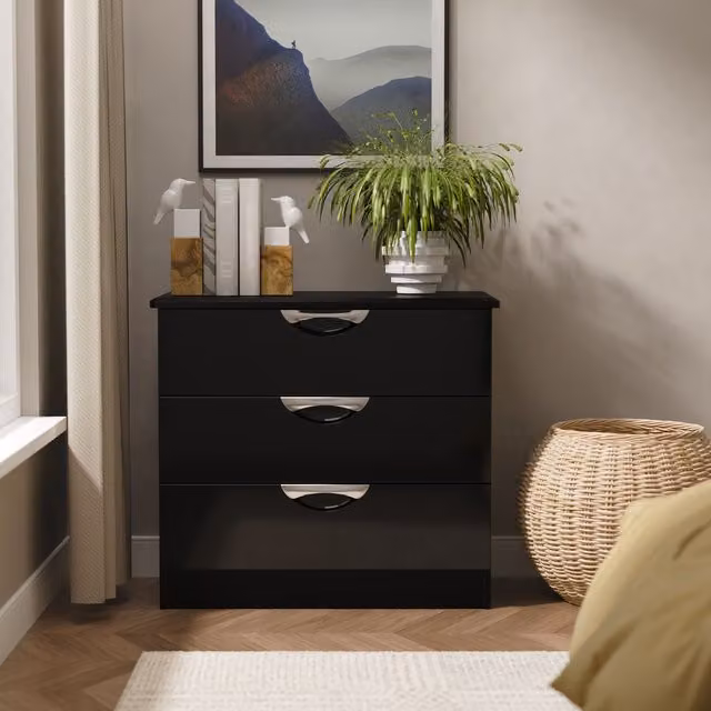 Ready Assembled 2 U Holborn 3 Drawer Chest in Black – 1