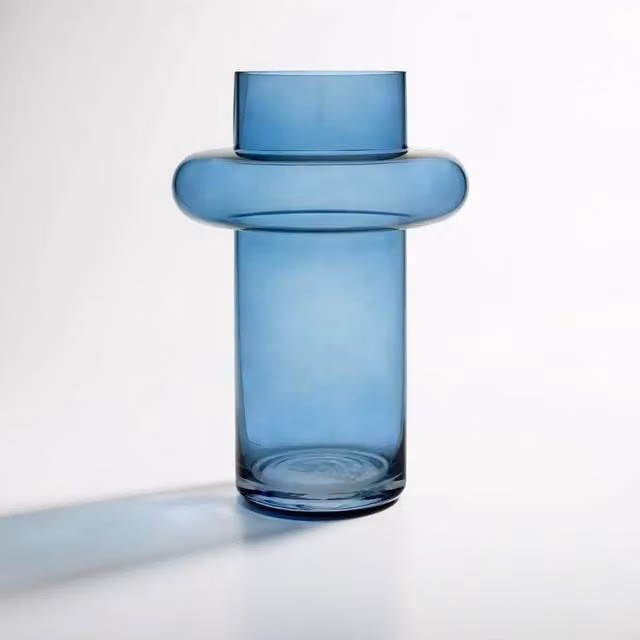 Orsina Cabrina Abstract Modern Round Glass Tabletop Vase in Turquoise, White, Black and Blue