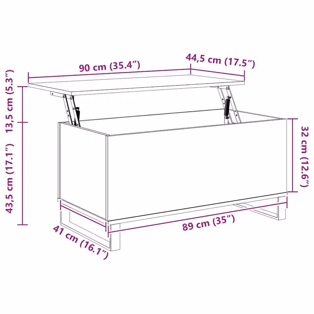 Berkfield Home Modern Brown Oak Coffee Table with Lift Mechanism, W: 90 cm, D: 44.5 cm, H: 45 cm – 7
