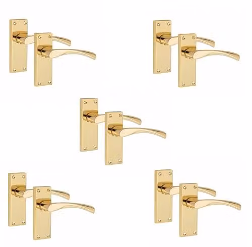 Golden Grace Victorian Scroll Door Handles Latch Set in Polished Brass, 5 Pairs