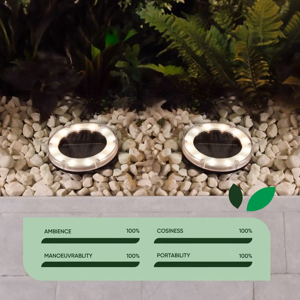 Gardenwize 2 Pack Round Solar Deck Lights in Grey with White LED, Diameter: 11.5 cm – 4