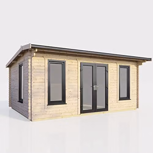 Powersheds Premium Apex Log Cabin with Double Doors, EPDM Rubber Roofing and Toughened Glass Windows in Anthracite, Grey or Brown – 1