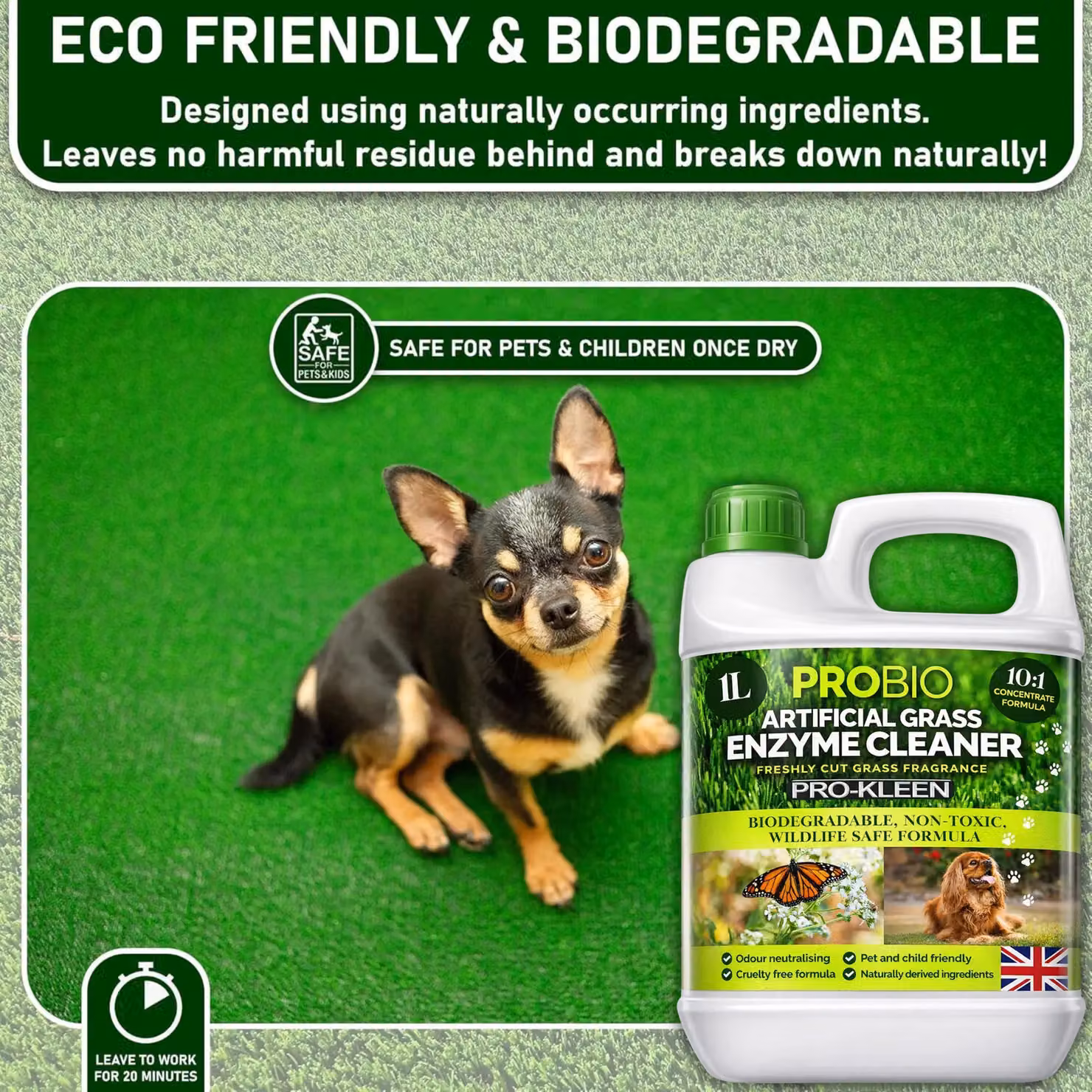ProKleen ProBio Artificial Grass Cleaner Probiotic Based Deodoriser and Odour Eliminator, Fresh Cut Grass Fragrance, 2L – 3