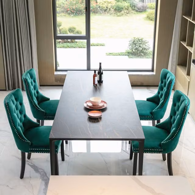 Modern Home Store Selma Velvet Tufted Dining Chairs with Knocker Back in Green (Set of 4)