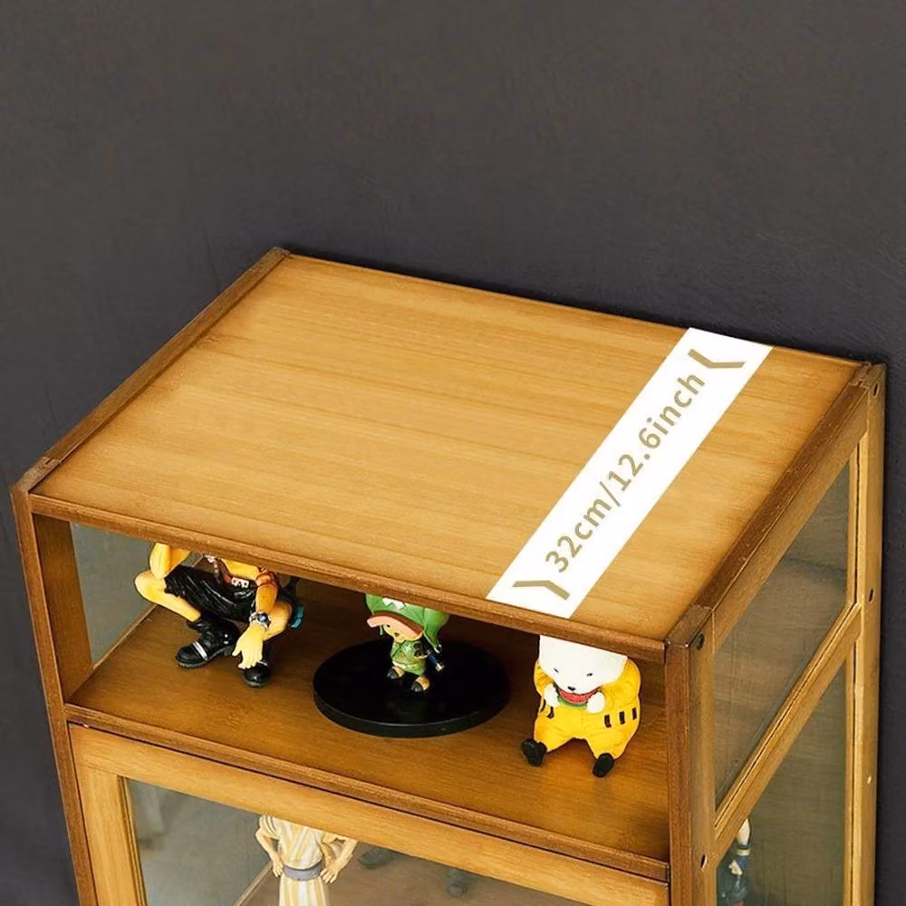 FLAVORA 3 Tier Acrylic Display Case with Bamboo Base Cabinet in Beige and Transparent, W/D/H: 97 x 32 x 32 cm – 3
