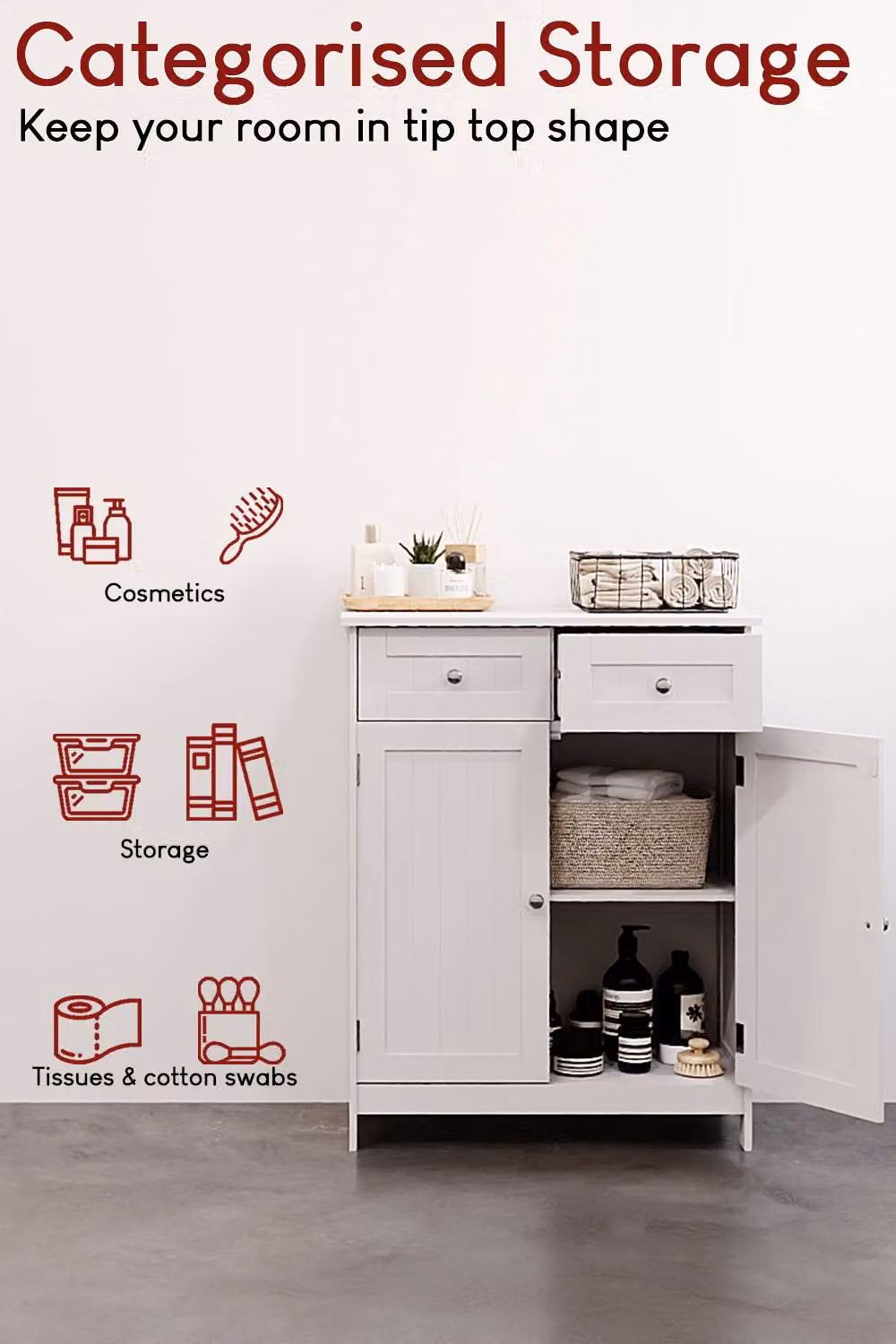 HD Designs Priano Freestanding White Bathroom Storage Cabinet with 2 Doors and 2 Drawers – 3