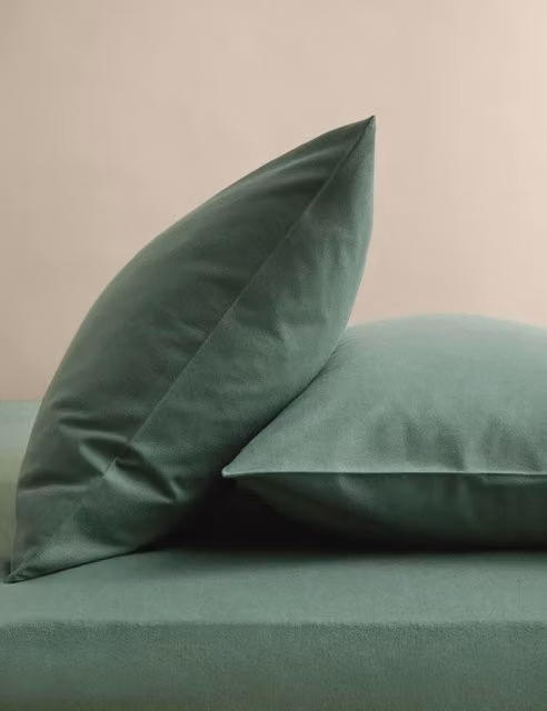 M&S 2 Pack Pure Cotton Brushed Pillowcases in Smokey Green