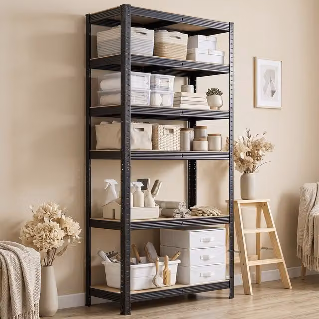 SONGMICS Heavy-Duty 5-Tier Adjustable Metal Shelving Unit in Black, H 180 x W 90 x D 40 cm