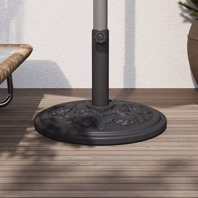 Livingandhome Heavy Duty Round Parasol Base with Black Floral Rose Pattern, 25kg