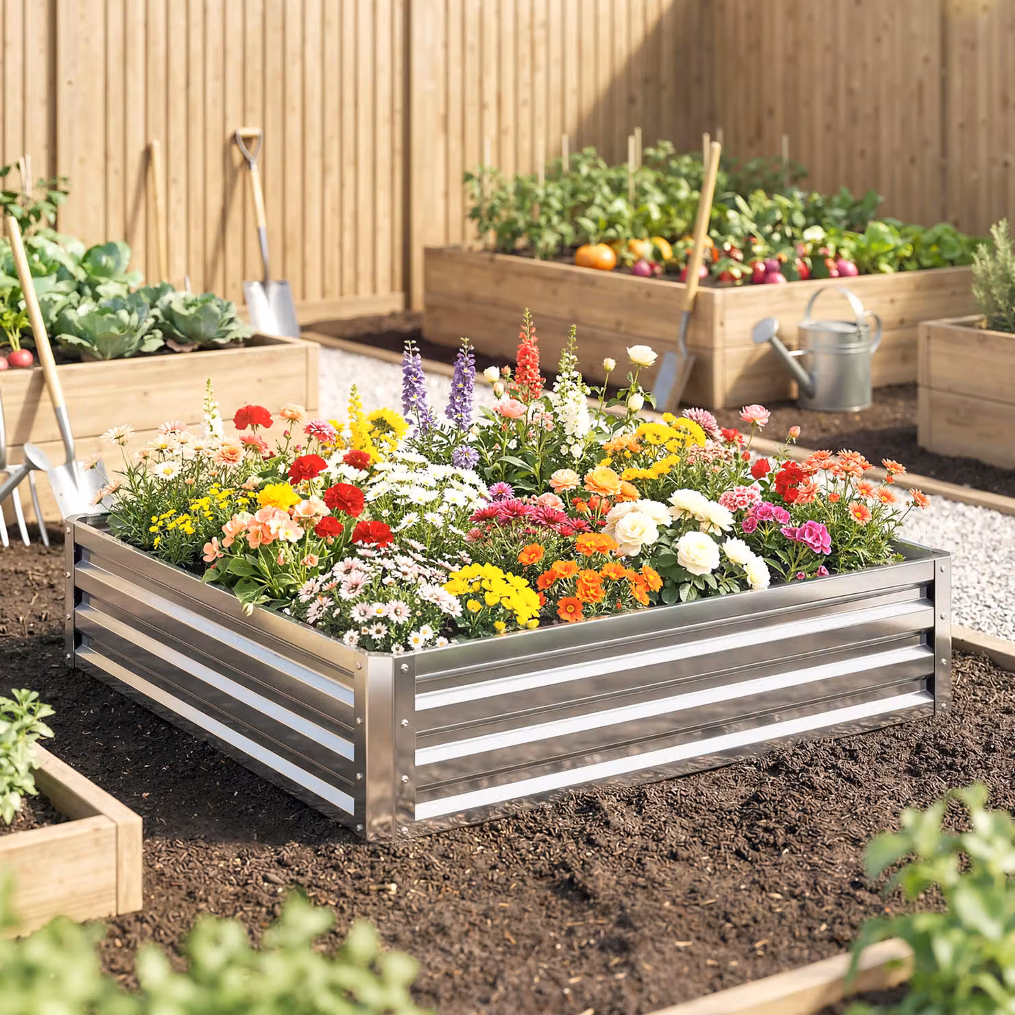 Outsunny Square Raised Garden Bed Box with Galvanised Steel Frame in Silver Tone, W/D/H: 120 x 120 x 30 cm – 4