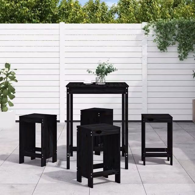Berkfield Home 5 Piece Rustic Black Solid Wood Pine Garden Bar Set – 1