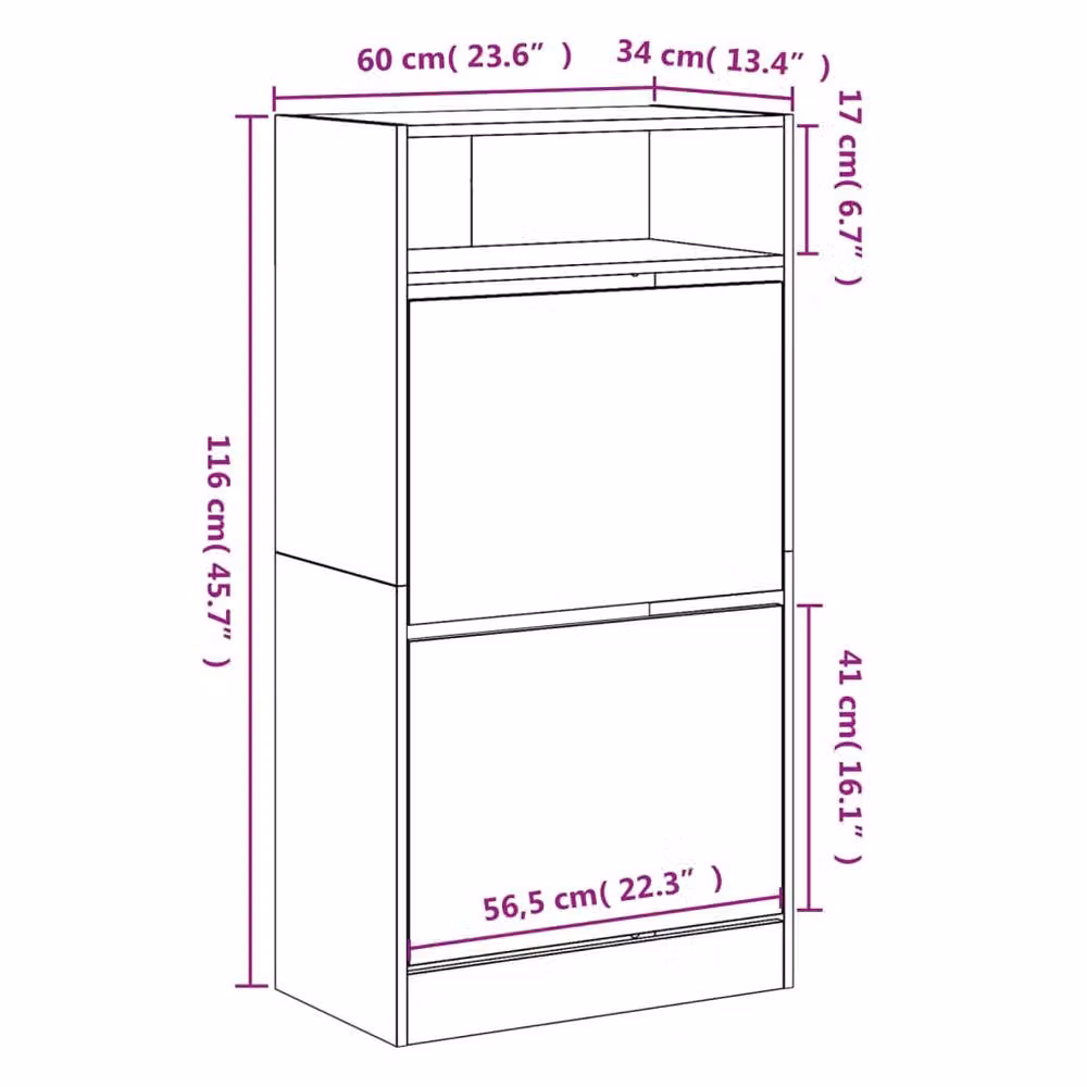 Berkfield Home Sonoma Oak Shoe Cabinet in Beige, W/D/H: 60 x 34 x 116 cm – 3