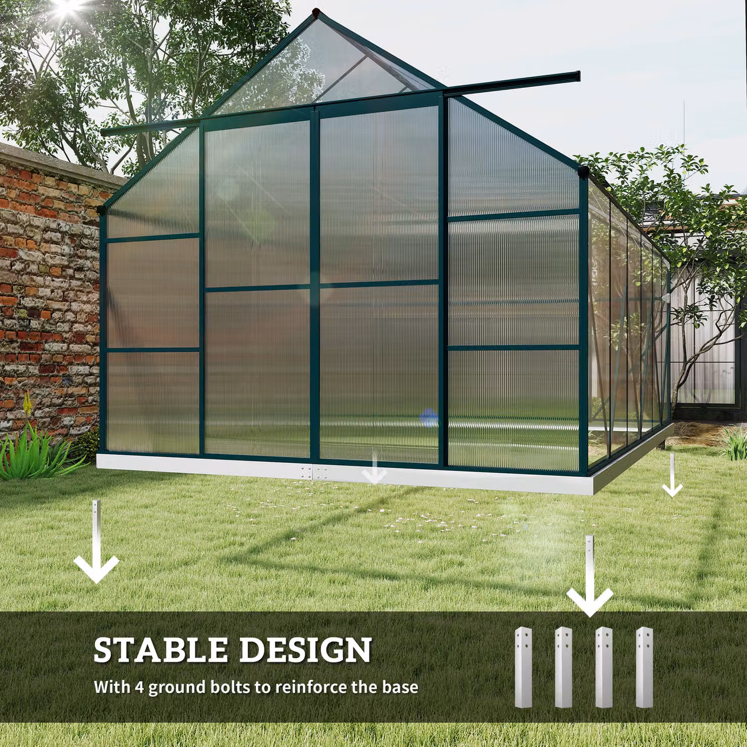 Outsunny Aluminium and Polycarbonate Walk-in Garden Greenhouse Kit with Adjustable Roof Vent and Rain Gutter, Clear, W: 243.84 cm, D: 244.0 cm, H: 215.0 cm – 6