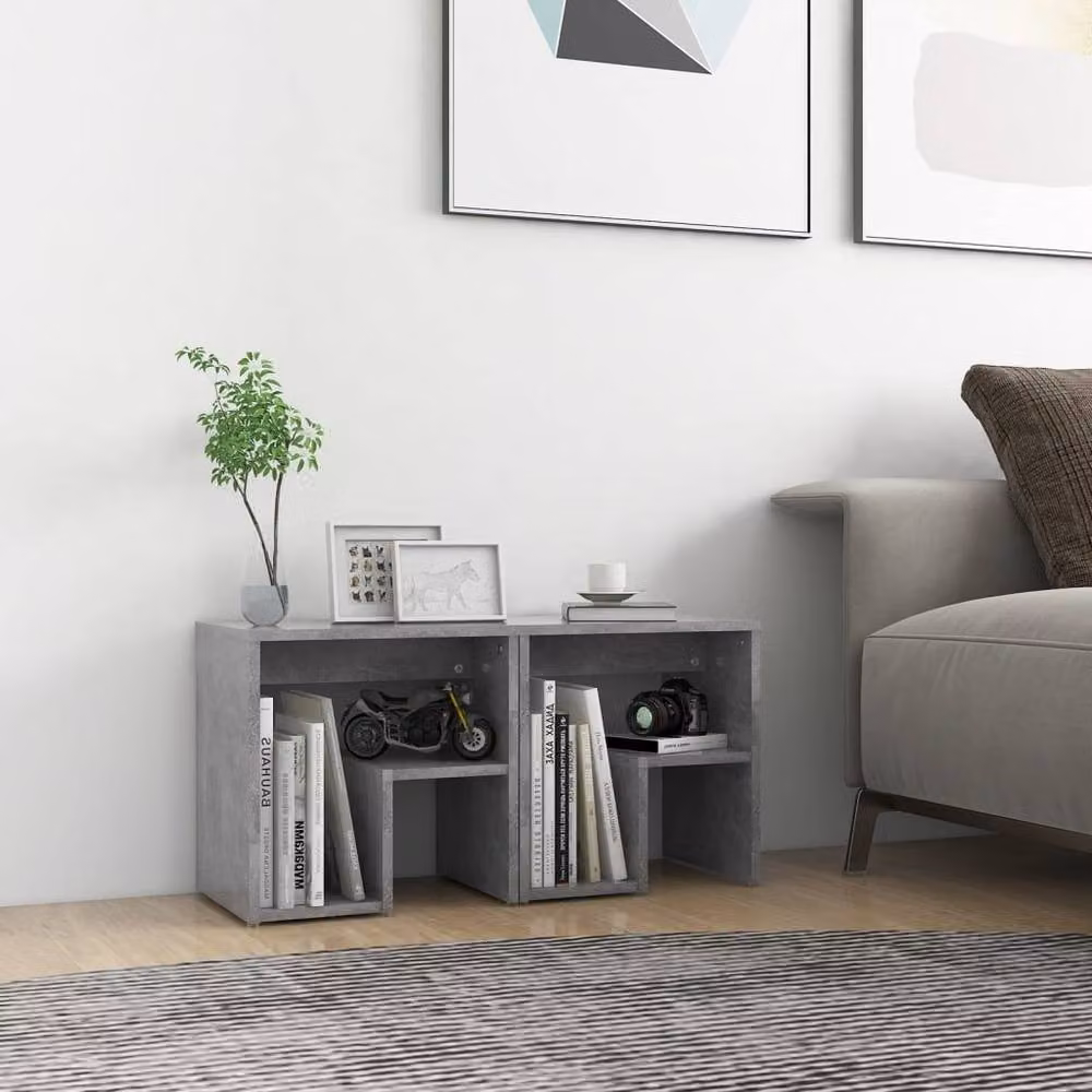 Berkfield Home Durable Bed Cabinets, 2 Piece Set in Concrete Grey, W/D/H: 40 x 30 x 40 cm – 2