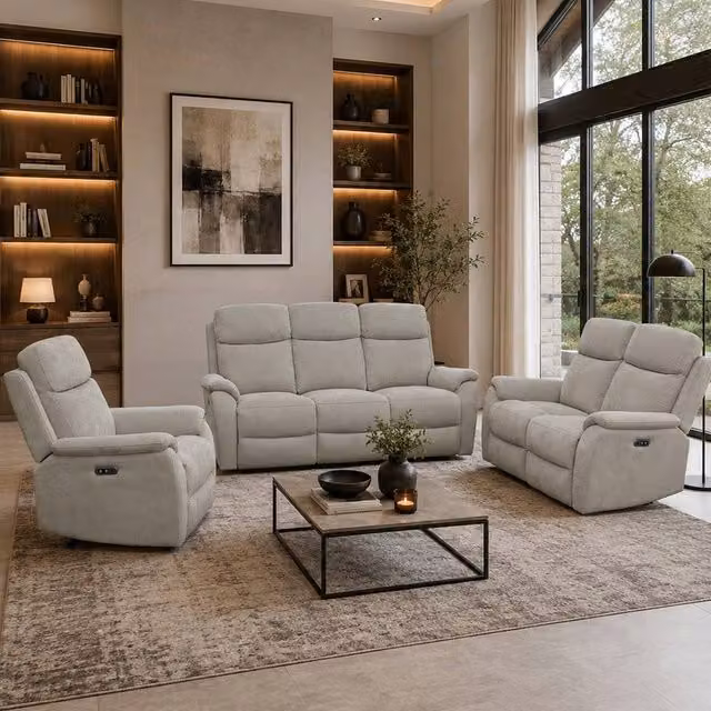 Aspire Richmond 3+2+1 Power Recliner Sofa Suite in Grey Chenille Fabric with USB Charging – 1