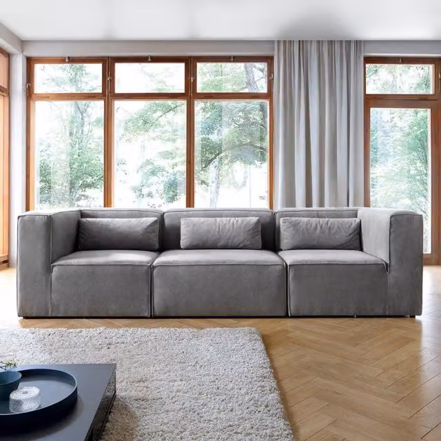 Abakus Direct Doris 4 Seater Sofa in Light Grey Cord Fabric, W/D/H: 282 x 94 x 73 cm – 1