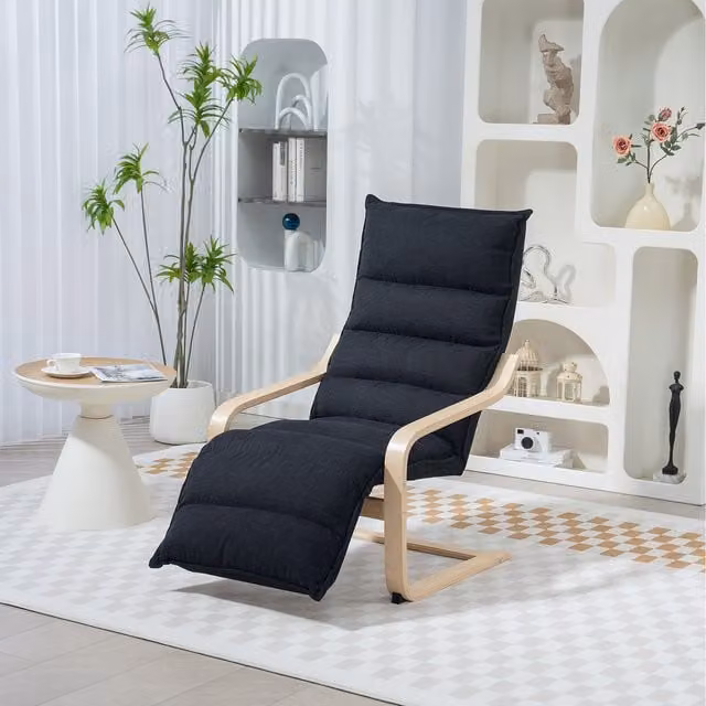 HOMCOM Black Velvet Upholstered Relax Recliner Lounge Chair with Adjustable Footrest and Solid Wood Frame