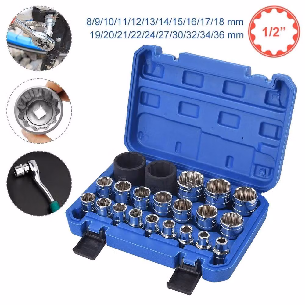 Nordara 21-Piece 1/2 Inch 8-36mm Multi-Tooth Socket Set in Silver and Black Chrome Vanadium – 3