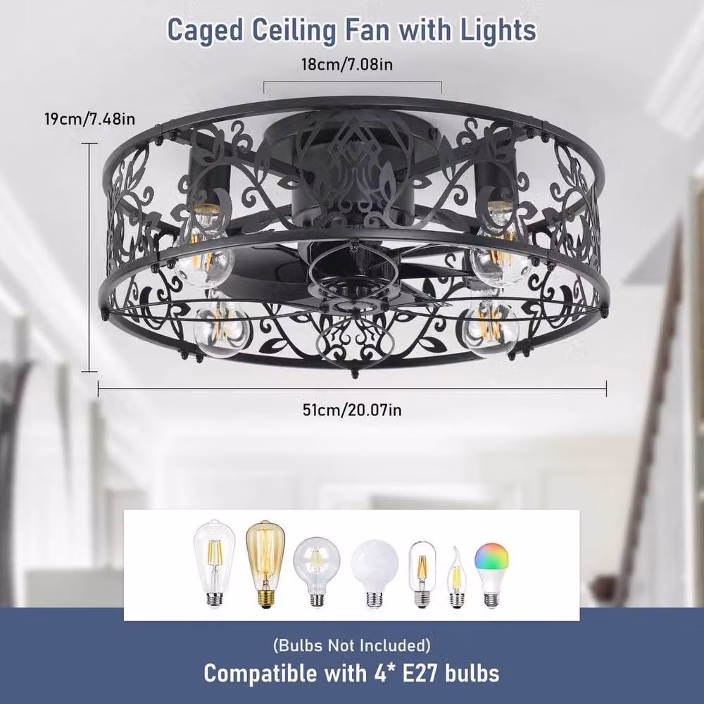 Garwarm Black Ceiling Light Fan with Remote Control – 2
