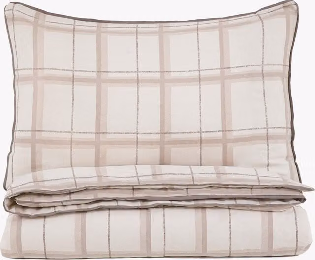 Perch & Parrow Bramble Check Brushed Cotton Duvet Cover, Beige, W: 90 cm, H: 200 cm