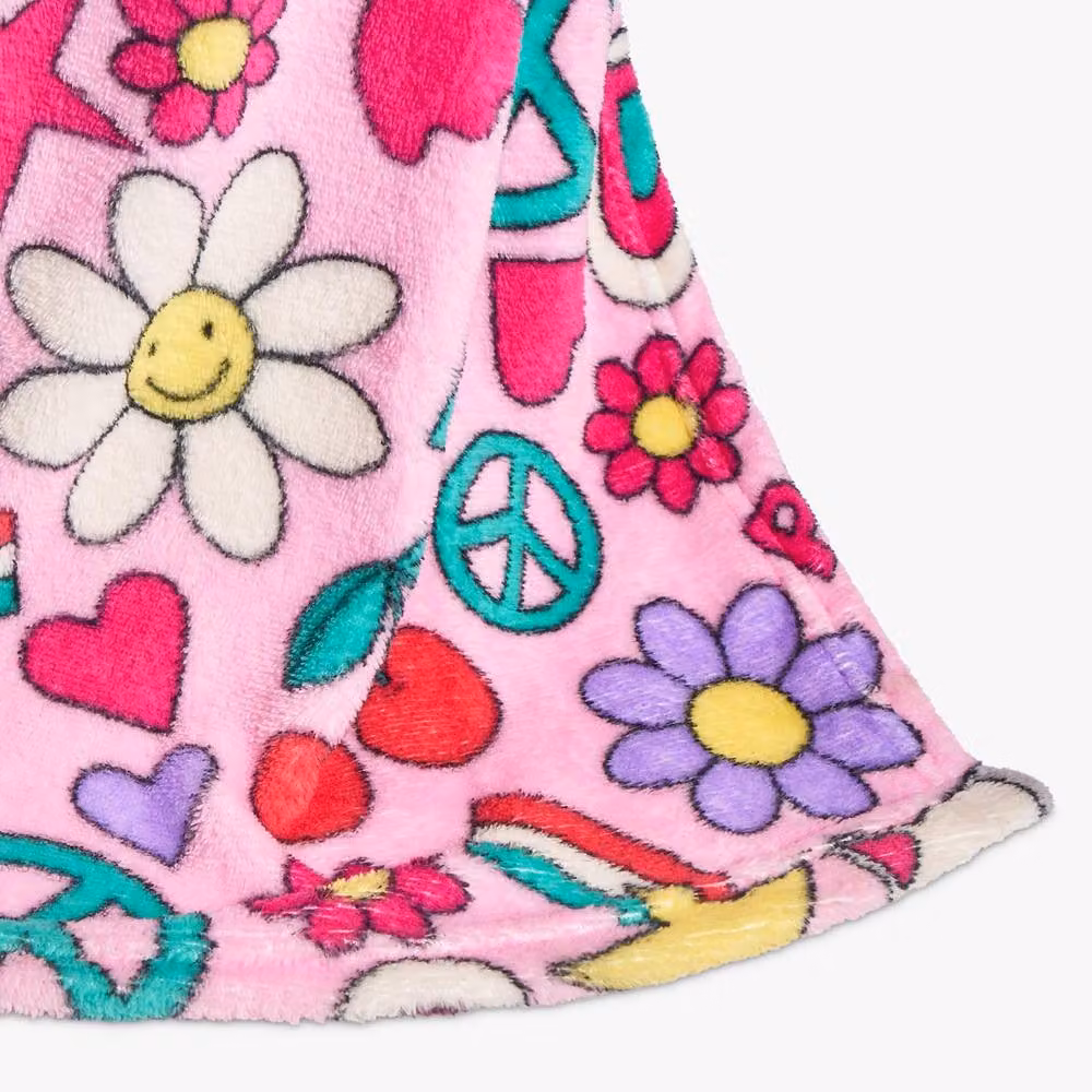 OHS Kids Positive Vibes Wearable Coral Fleece TV Blanket with Sleeves in Multicolour Floral – 4