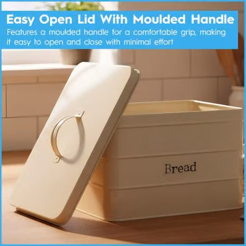Harbour Housewares Metal Bread Bin in White with Airtight Lid – 4