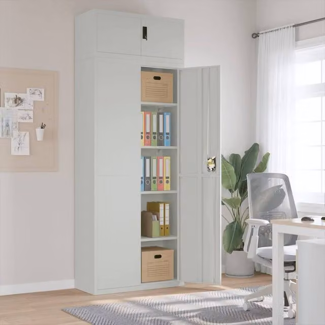 Berkfield Home Steel File Cabinet in Light Grey, W/D/H: 90 x 40 x 240 cm – 1