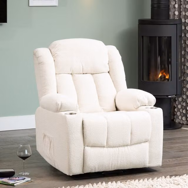 Artemis Home Redding Dual Motor Electric Lift Assist Recliner Chair with Massage and Heat in Cream Bouclé Fabric