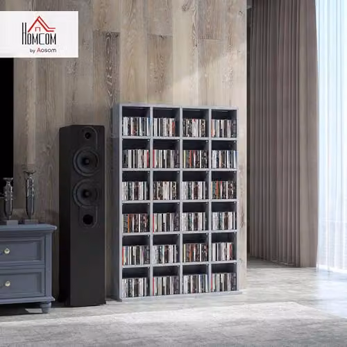 HOMCOM Modern Media Storage Unit in Grey with Adjustable Shelves, W/H: 89 x 130.5 cm – 2