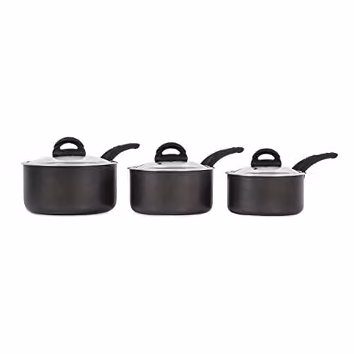 Tower 3 Piece Ceramic Non-Stick Saucepan Set, Grey