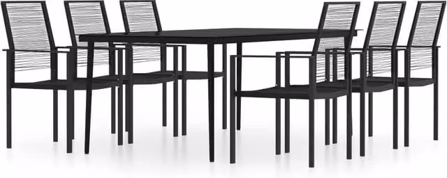 Berkfield Home 7 Piece Black Garden Dining Set with Metal, Glass and Rattan