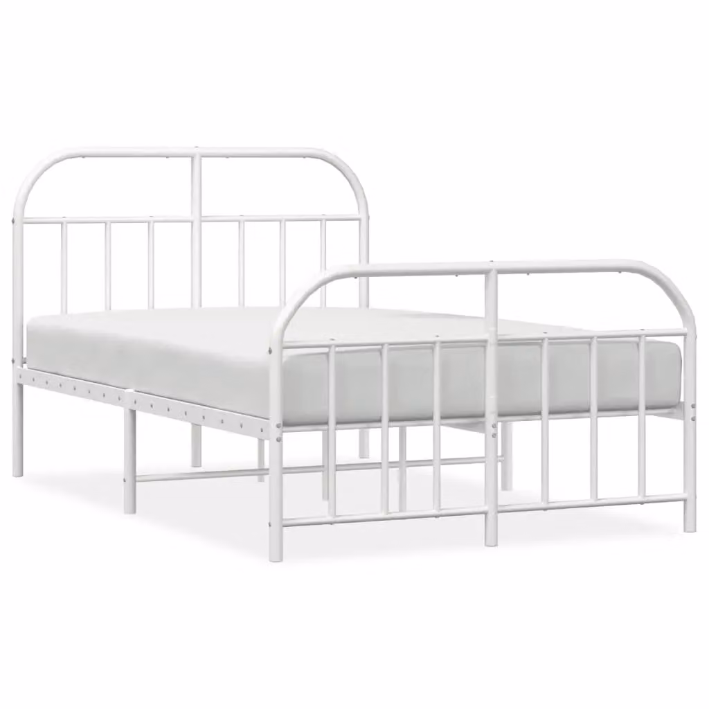 Berkfield Home Metal Bed Frame with Headboard and Footboard in White, W/D/H: 120 x 200 cm – 2